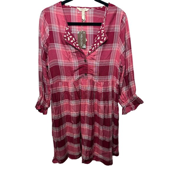 Matilda Jane Plaid Babydoll Dress Small NWT –Cranberry Check, Dot Collar, Ruffle - Picture 1 of 9